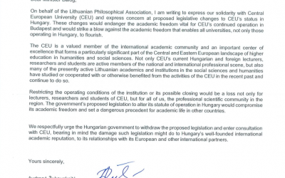 Lithuanian Philosophical Association announced their position regarding the actions of the Hungarian government against Central European University